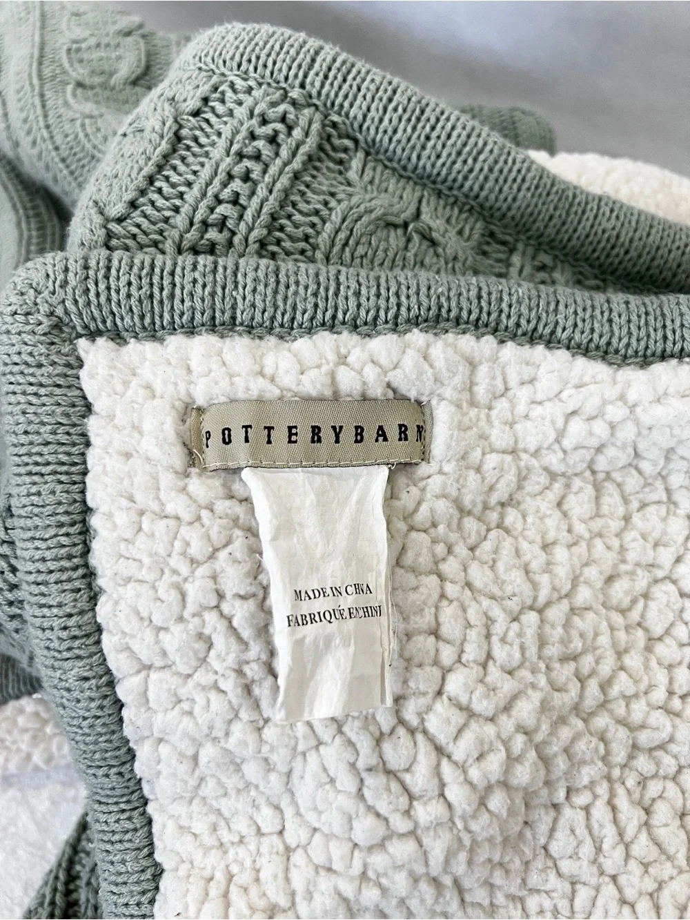 Pottery Barn Cable Knit Sherpa Fleece Teel Green Throw Blanket Size 65